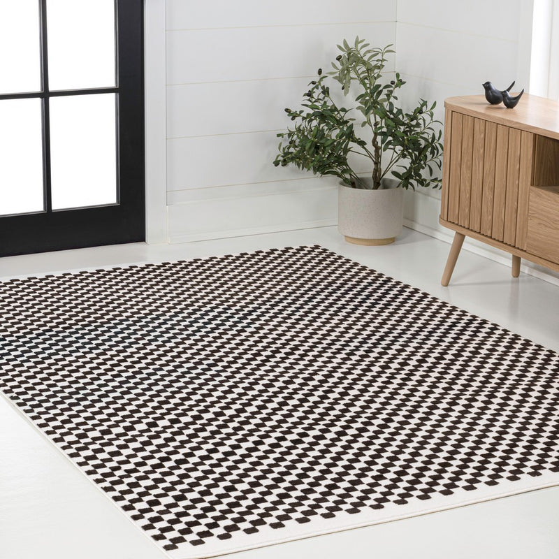 Finn High-Low Modern Minimalist Checkered Monotone Indoor/Outdoor Area Rug