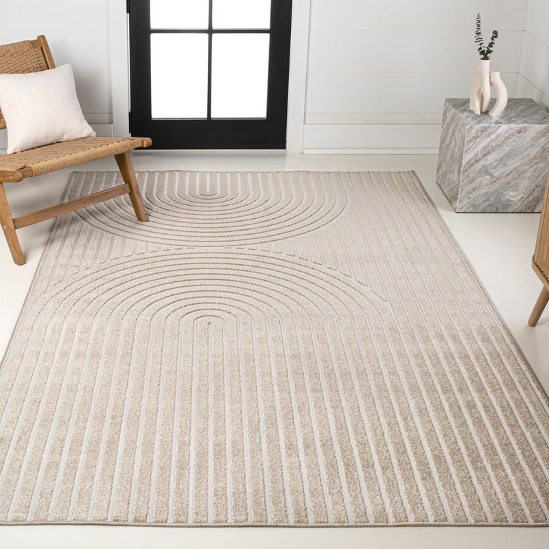 Sofia High-Low MidCentury Modern Arch Stripe Two-Tone Indoor/Outdoor Area Rug