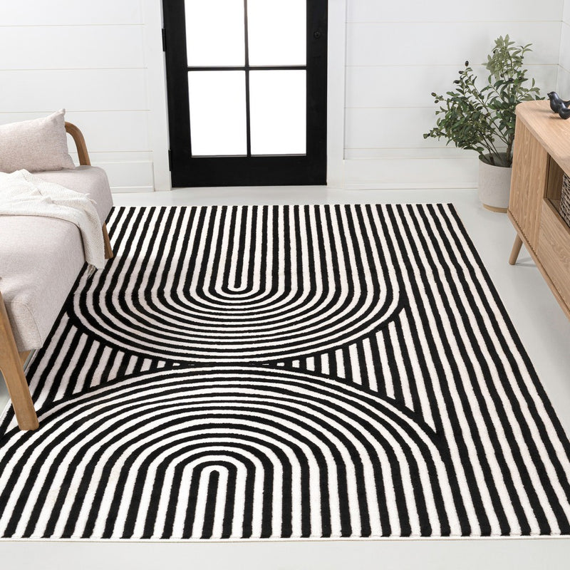 Sofia High-Low MidCentury Modern Arch Stripe Two-Tone Indoor/Outdoor Area Rug