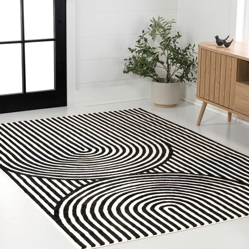 Sofia High-Low MidCentury Modern Arch Stripe Two-Tone Indoor/Outdoor Area Rug