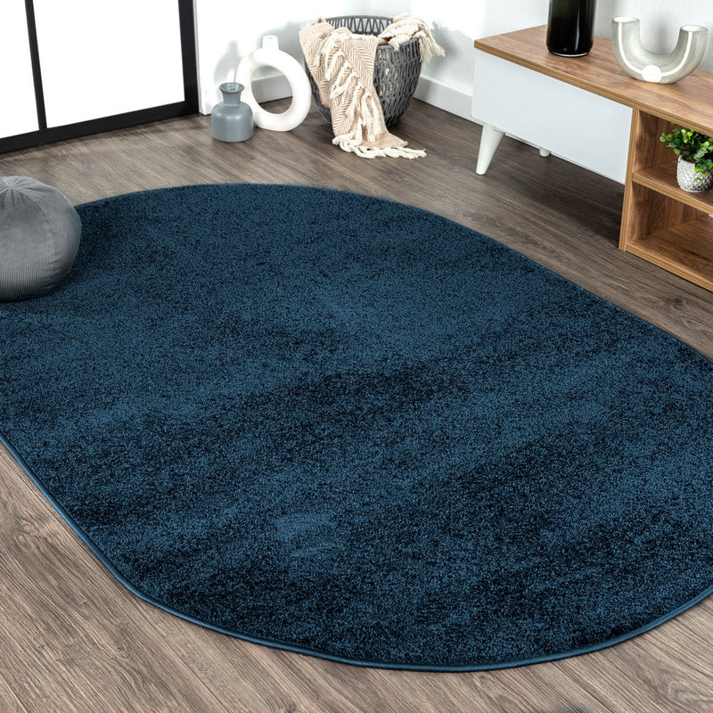 Haze Solid Low-pile Area Rug Navy