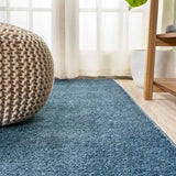 Haze Solid Low-pile Area Rug Navy