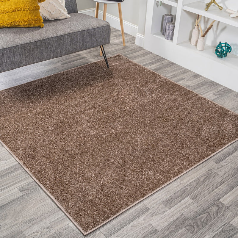 Haze Solid Low-Pile Area Rug Brown
