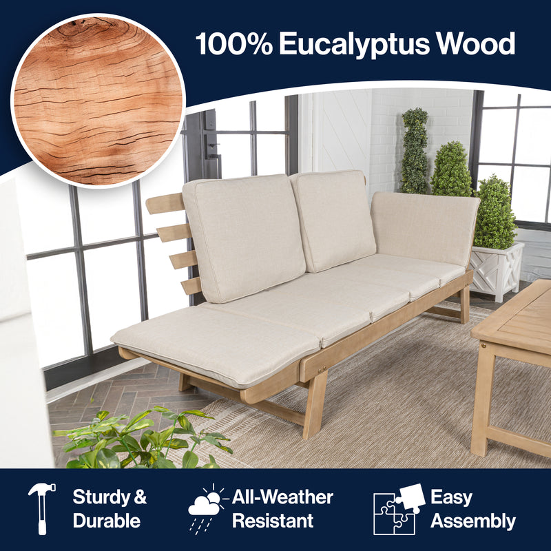 Hartley 2-Seat Modern Scandinavian Folding Wood Outdoor Day Bed Sofa