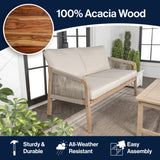 Arwen Modern Bohemian Roped Acacia Wood Outdoor Loveseat with Cushions