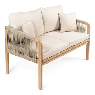 Arwen Modern Bohemian Roped Acacia Wood Outdoor Loveseat with Cushions