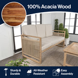 Gable 3-Seat Mid-Century Modern Roped Acacia Wood Outdoor Sofa with Cushions
