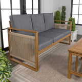 Gable 3-Seat Mid-Century Modern Roped Acacia Wood Outdoor Sofa with Cushions - JONATHAN Y