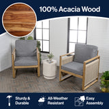 Gable Mid-Century Modern Roped Acacia Wood Outdoor Patio Chair with Cushions Set 2