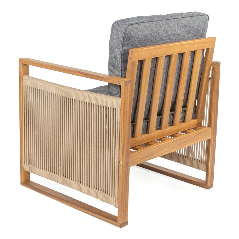 Gable Mid-Century Modern Roped Acacia Wood Outdoor Patio Chair with Cushions - JONATHAN Y