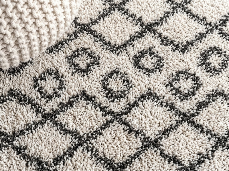 Algaida Moroccan Diamond Shag Area Rug Beige/Dark Gray / Runner / 2'3" X 8' – DETAIL
