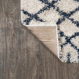 Algaida Moroccan Diamond Shag Area Rug Beige/Navy / Runner / 2'3" X 8' – BACK