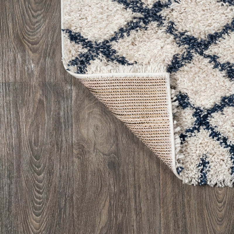 Algaida Moroccan Diamond Shag Area Rug Beige/Navy / Runner / 2'3" X 8' – BACK