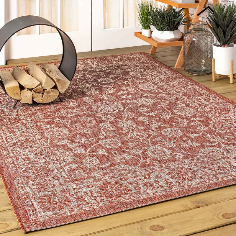 Tela Bohemian Textured Weave Floral Indoor/outdoor Area Rug