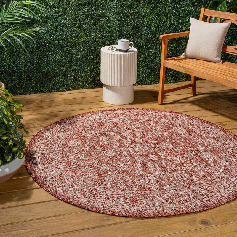 Tela Bohemian Textured Weave Floral Indoor/outdoor Round Rug