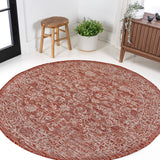Tela Bohemian Textured Weave Floral Indoor/outdoor Round Rug
