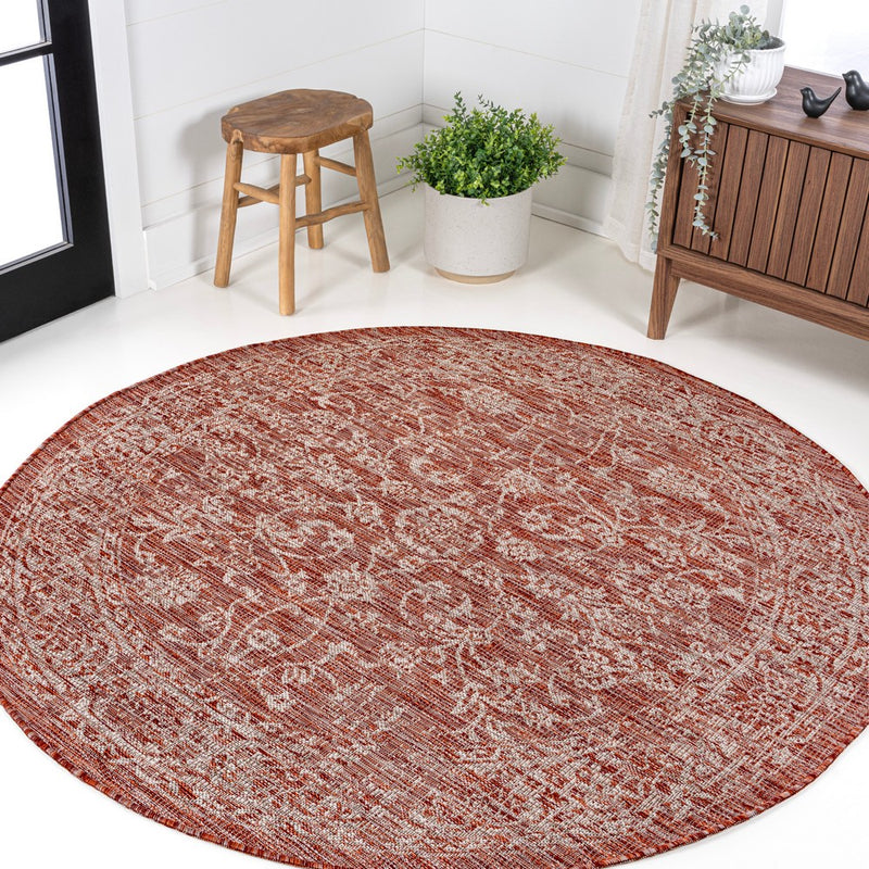 Tela Bohemian Textured Weave Floral Indoor/outdoor Round Rug