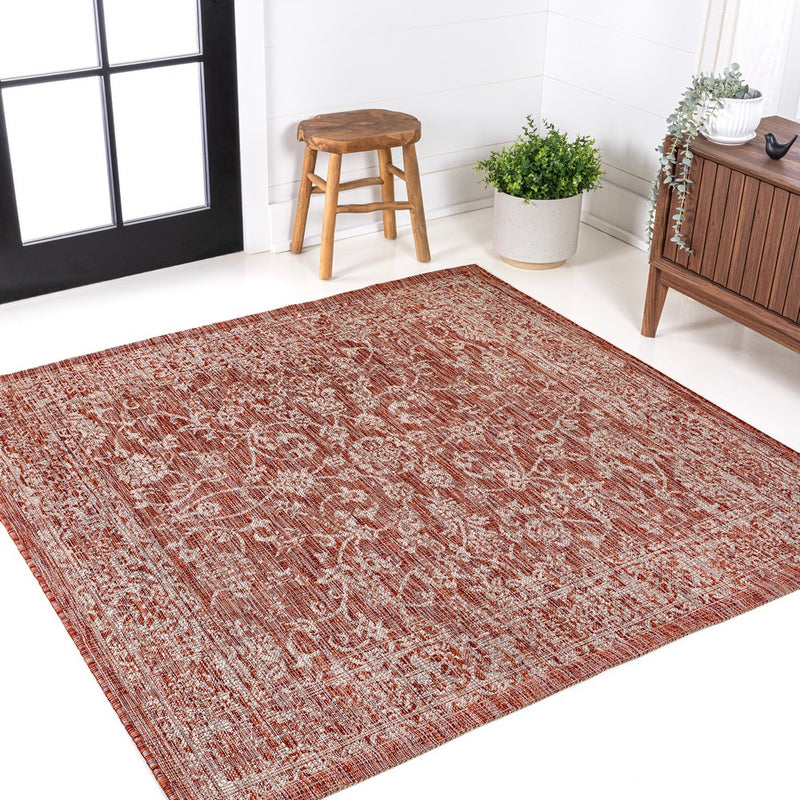 Tela Bohemian Textured Weave Floral Indoor/outdoor Square Rug