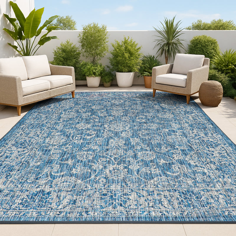 Tela Bohemian Textured Weave Floral Indoor/outdoor Area Rug
