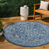 Tela Bohemian Textured Weave Floral Indoor/outdoor Round Rug
