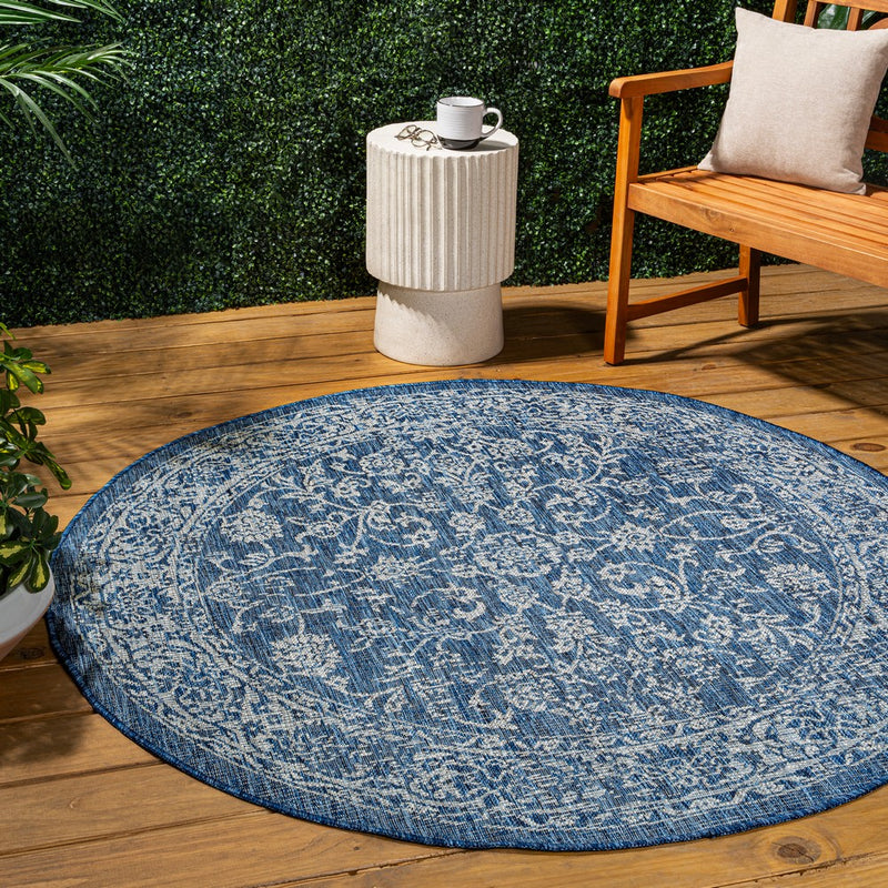 Tela Bohemian Textured Weave Floral Indoor/outdoor Round Rug
