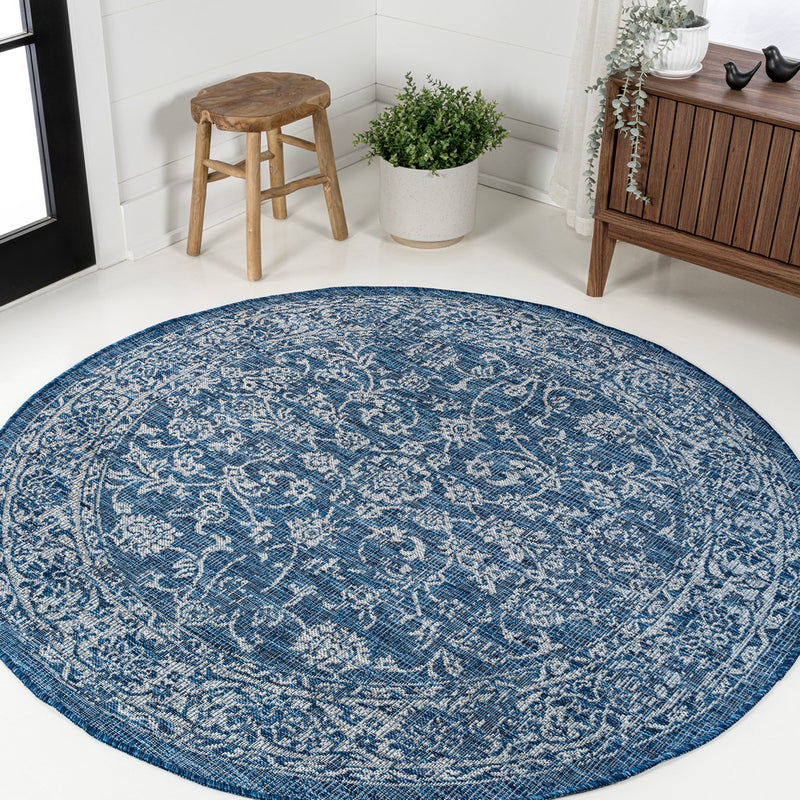 Tela Bohemian Textured Weave Floral Indoor/outdoor Round Rug