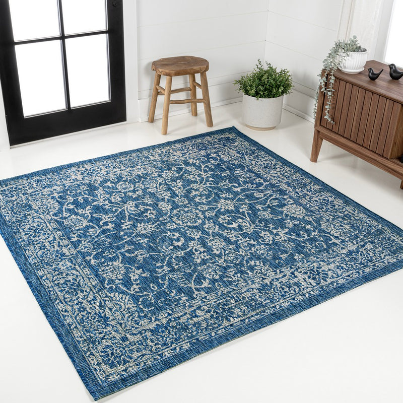 Tela Bohemian Textured Weave Floral Indoor/outdoor Square Rug