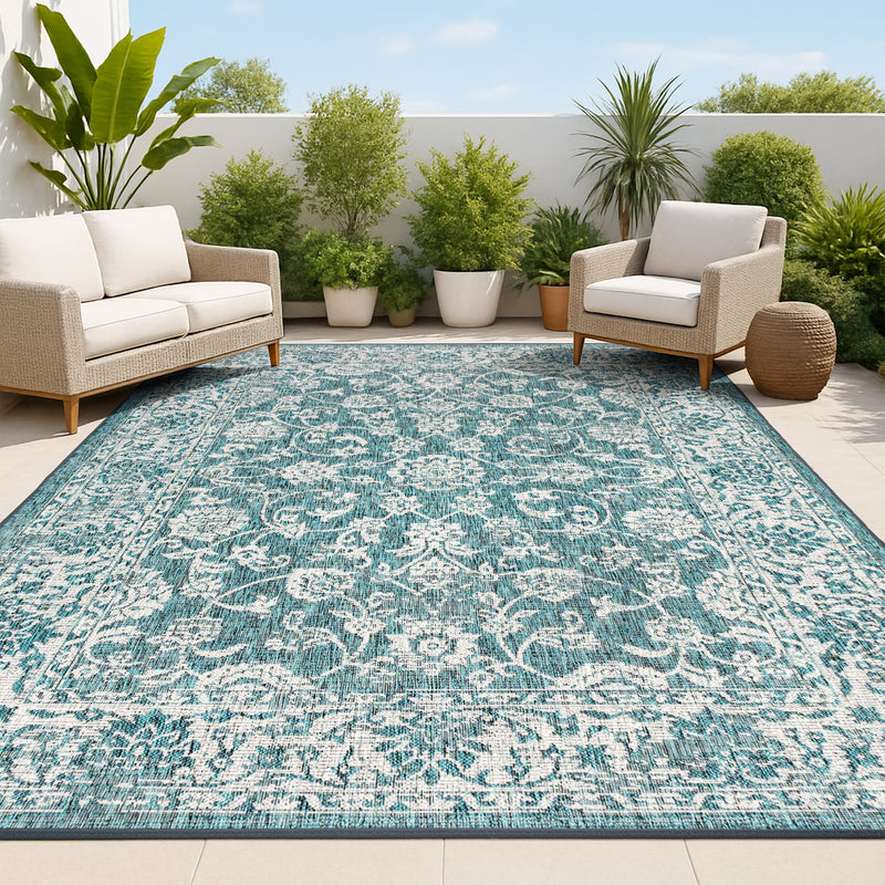 Tela Bohemian Textured Weave Floral Indoor/outdoor Area Rug