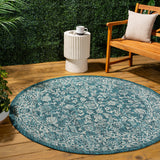 Tela Bohemian Textured Weave Floral Indoor/outdoor Round Rug