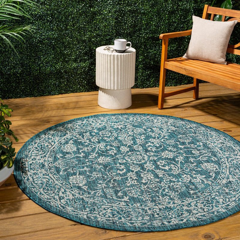 Tela Bohemian Textured Weave Floral Indoor/outdoor Round Rug