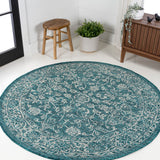 Tela Bohemian Textured Weave Floral Indoor/outdoor Round Rug