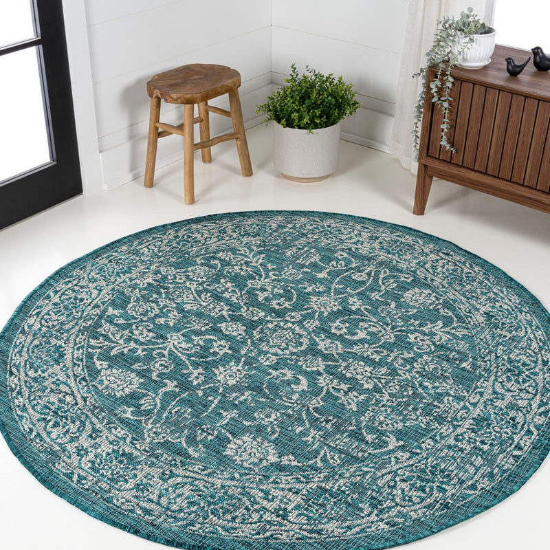 Tela Bohemian Textured Weave Floral Indoor/outdoor Round Rug