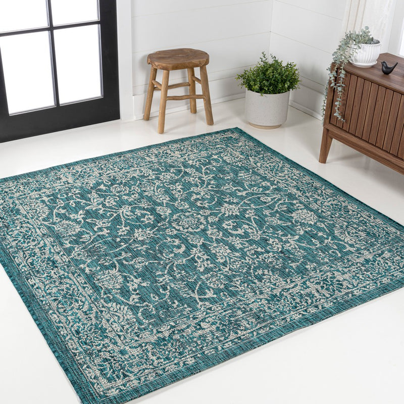 Tela Bohemian Textured Weave Floral Indoor/outdoor Square Rug