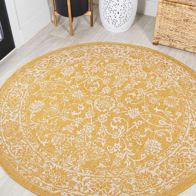 Tela Bohemian Textured Weave Floral Indoor/outdoor Round Rug