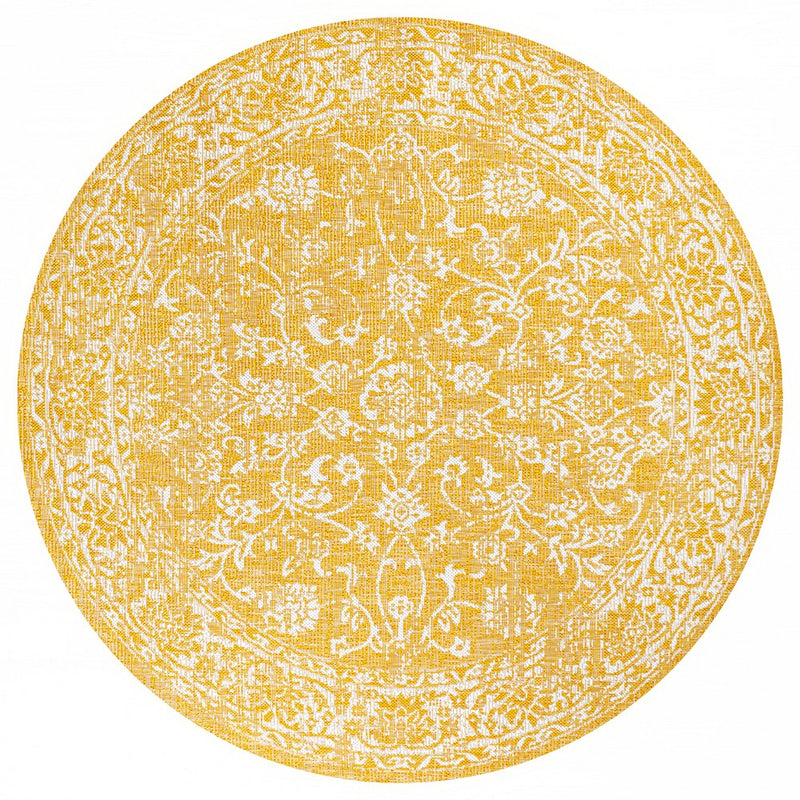 Tela Bohemian Textured Weave Floral Indoor/outdoor Round Rug