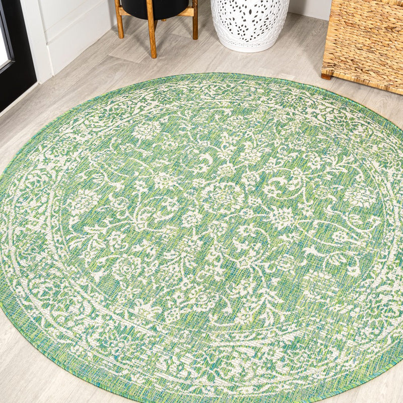 Tela Bohemian Textured Weave Floral Indoor/outdoor Round Rug