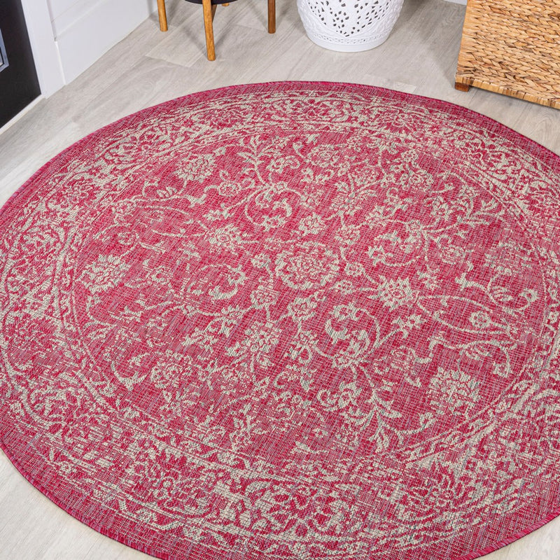 Tela Bohemian Textured Weave Floral Indoor/outdoor Round Rug