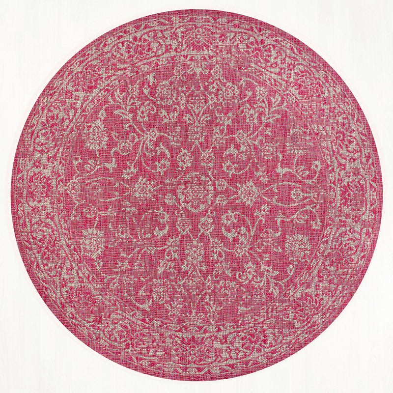 Tela Bohemian Textured Weave Floral Indoor/outdoor Round Rug
