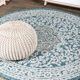 Sinjuri Medallion Textured Weave Indoor/outdoor Round Rug