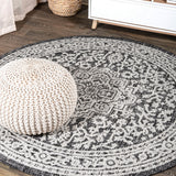 Sinjuri Medallion Textured Weave Indoor/outdoor Round Rug