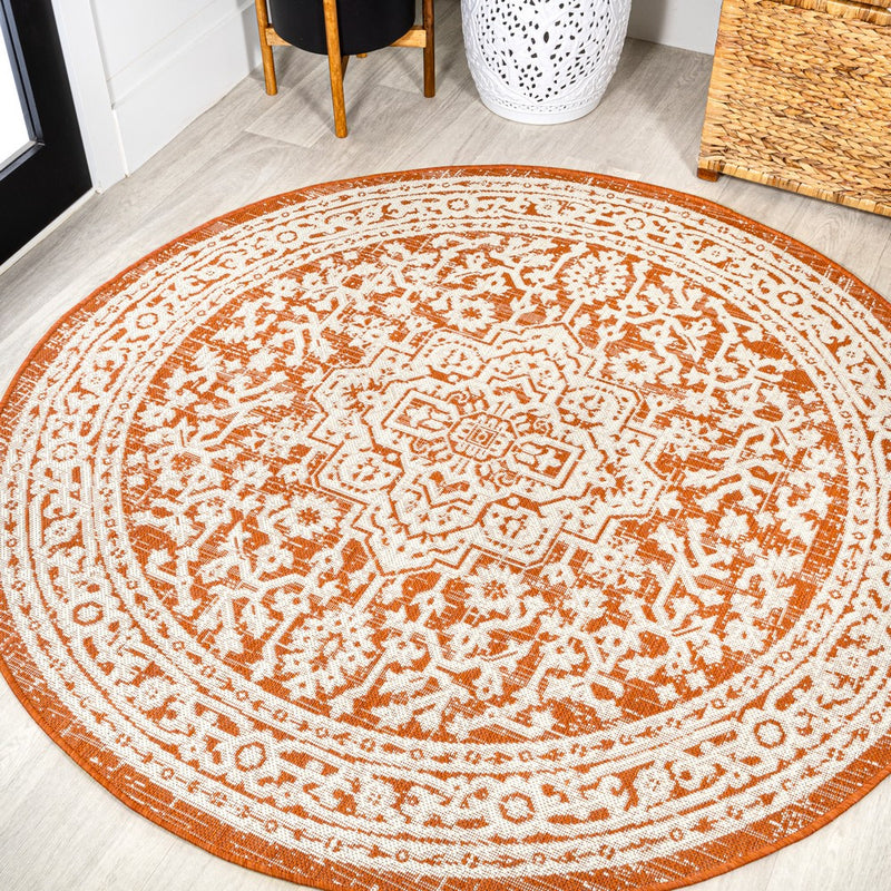 Sinjuri Medallion Textured Weave Indoor/outdoor Round Rug