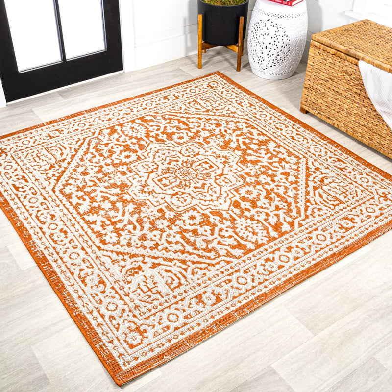 Sinjuri Medallion Textured Weave Indoor/outdoor Square Rug