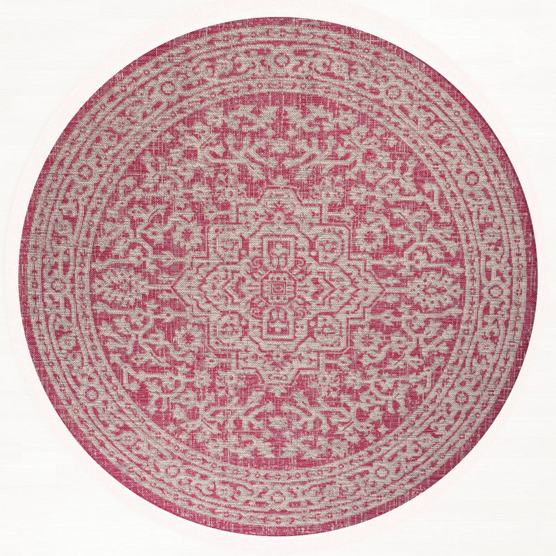 Sinjuri Medallion Textured Weave Indoor/outdoor Round Rug