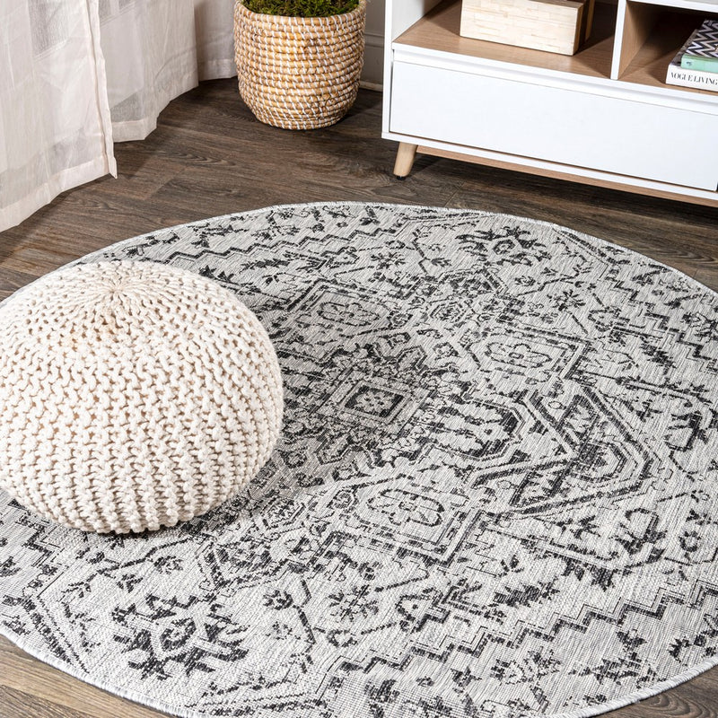 Estrella Bohemian Medallion Textured Weave Indoor/outdoor Round Rug