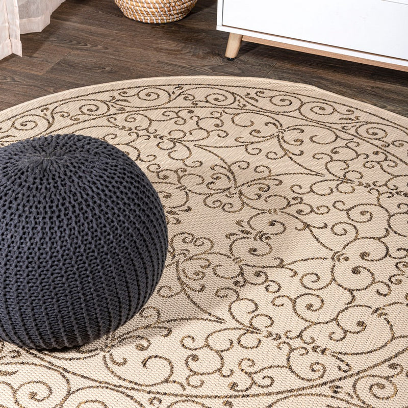 Charleston Vintage Filigree Textured Weave Indoor/outdoor Round Rug