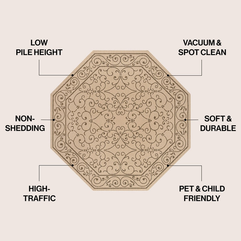 Charleston Vintage Filigree Textured Weave Indoor/outdoor Octagon Rug