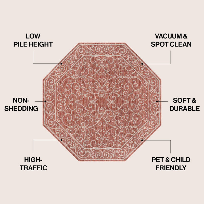 Charleston Vintage Filigree Textured Weave Indoor/outdoor Octagon Rug
