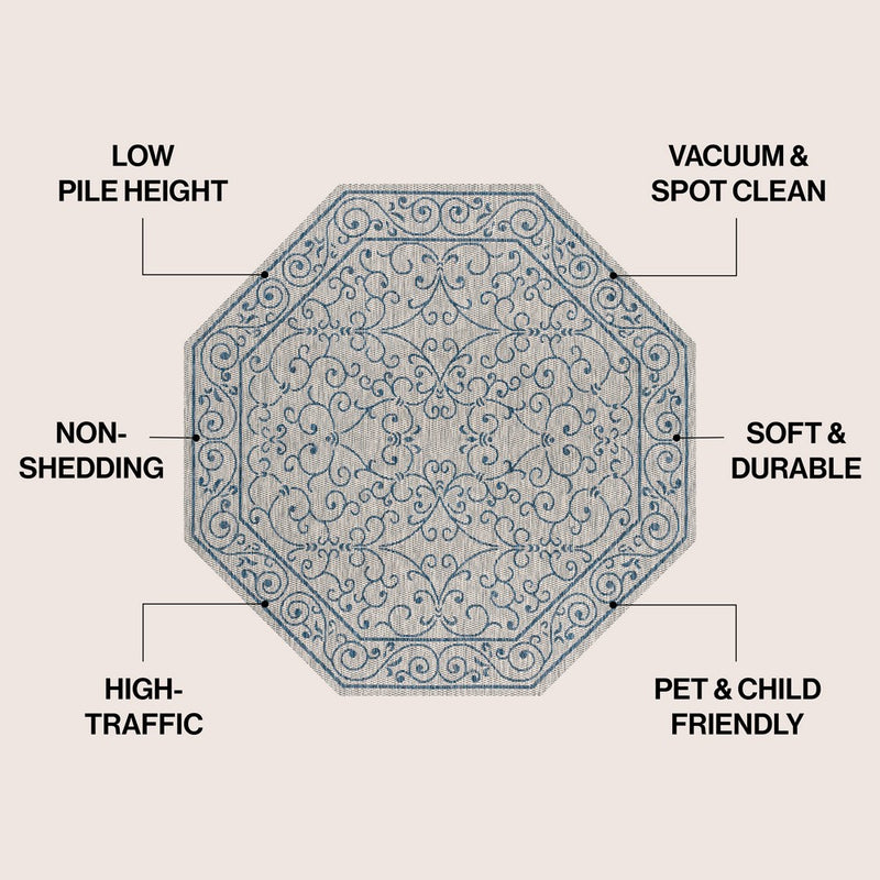 Charleston Vintage Filigree Textured Weave Indoor/outdoor Octagon Rug