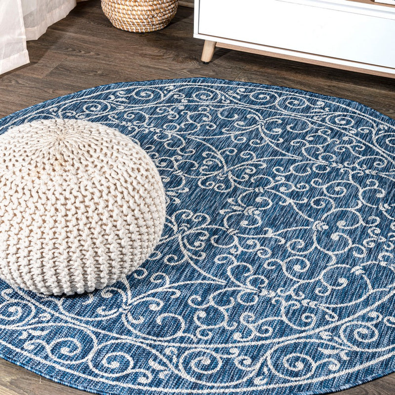 Charleston Vintage Filigree Textured Weave Indoor/outdoor Round Rug