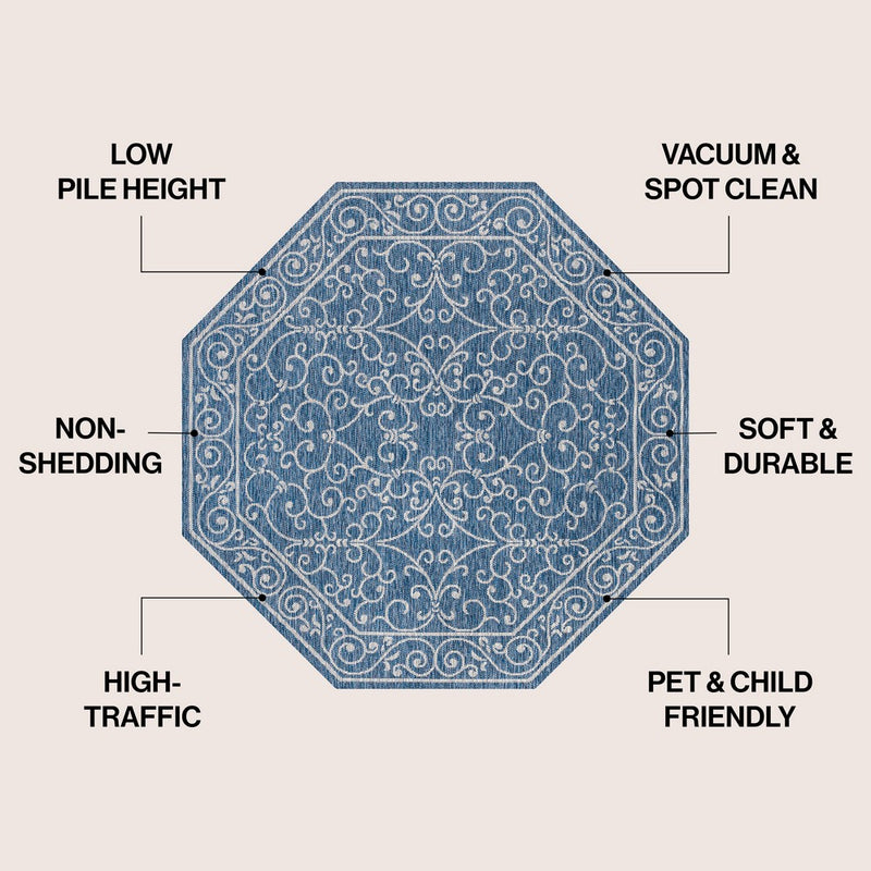 Charleston Vintage Filigree Textured Weave Indoor/outdoor Octagon Rug